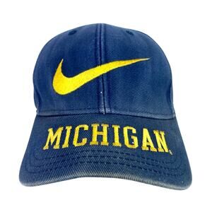 Vtg 90s Nike Michigan Wolverines Blue Yellow Swoosh Logo Spellout Snapback Hat